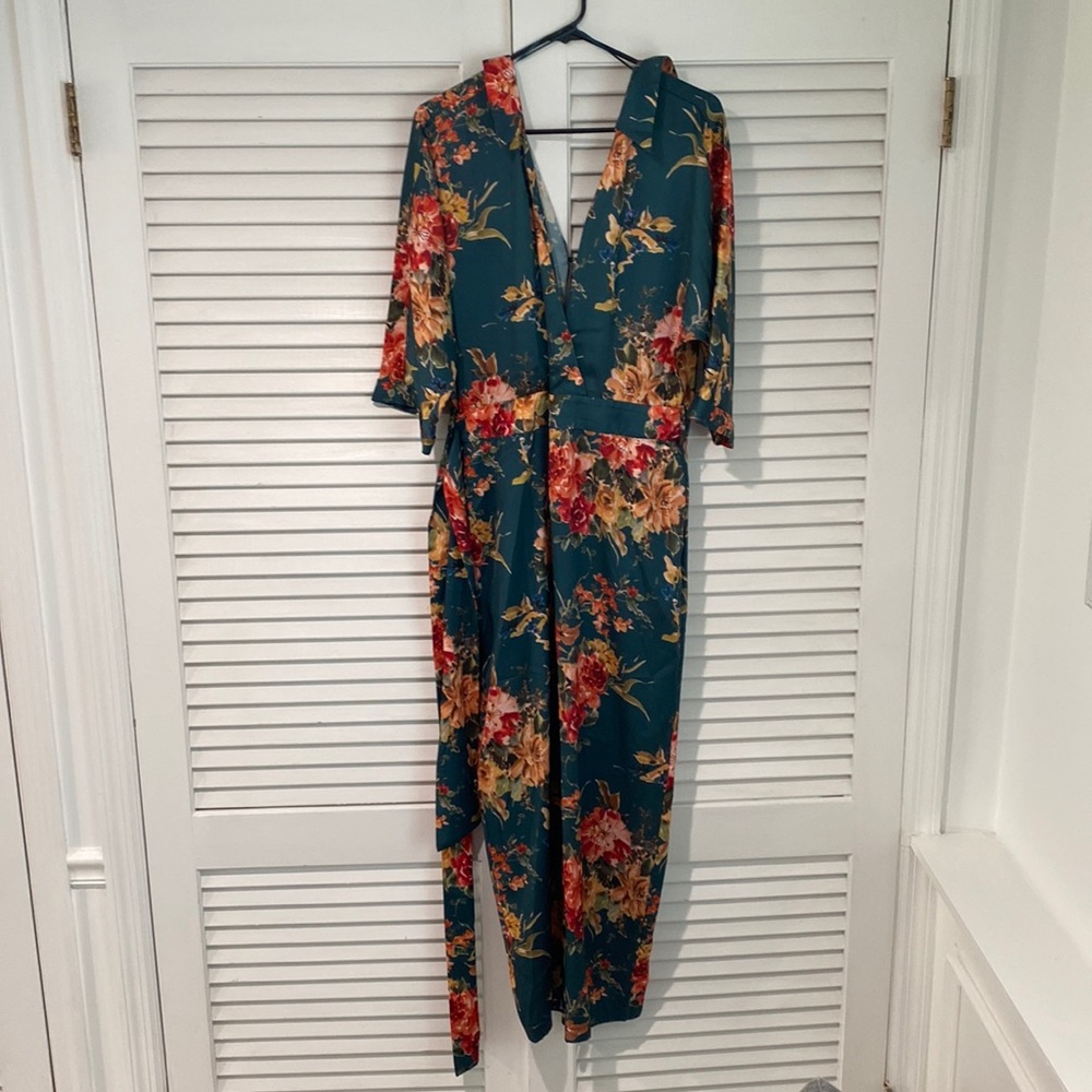 ZARA BASICS GREEN FLORAL JUMPSUIT